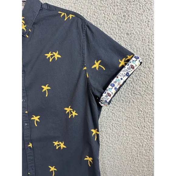 Denim & Flower Shirt Mens Size Large Blue Palm Tree Button Up Short Sleeve - Picture 4 of 11